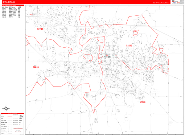 Iowa City Zip Code Wall Map